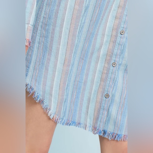 Anthropologie Cloth & Stone Raw-Hem Shirtdress in Blue Stripe - Picture 4 of 14